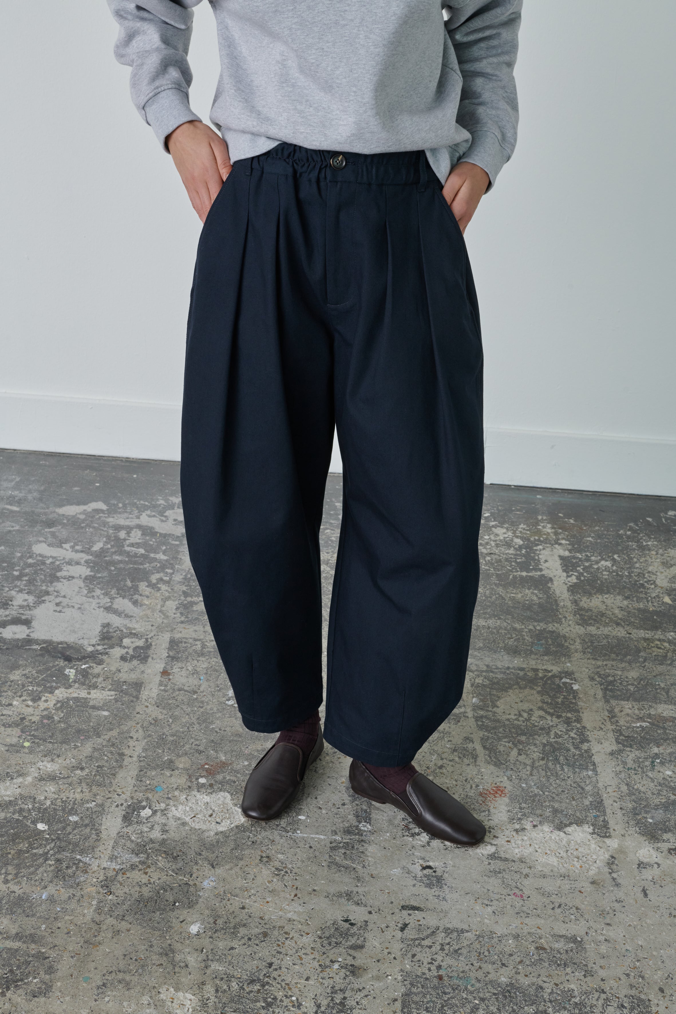 COLINA SASHIKO W-TUCK PANTS D/NAVY-